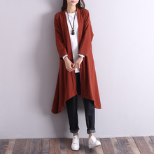 2025春天不规则外搭文艺棉麻风衣外套女中长款开衫宽松亚麻料上衣