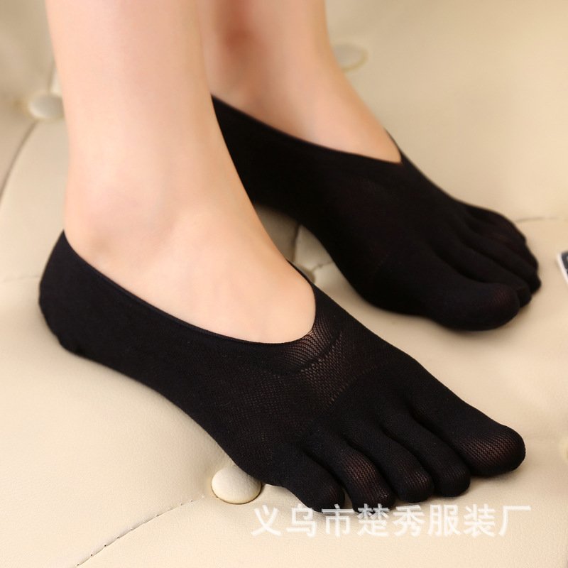 Medias de cinco dedos de yoga japonés hueco de las mujeres de verano de seda de hielo transpirable ultra delgado de silicona antideslizante calcetines de mujer calcetines de tobillo