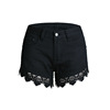 Lace shorts crocheted hollow shorts hot pants lace stitching denim