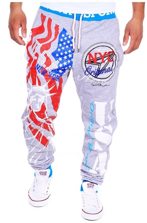 European Station Men's Statue of Liberty Digital Printed Casual Pants Foreign Trade Printed Large Size Leg Trousers