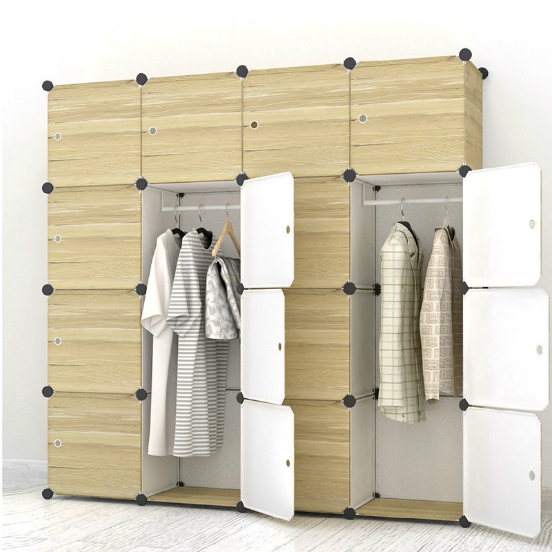 Binyalive DIY收纳大衣柜树脂木纹组合拼装衣柜简易柜子 收纳|ru