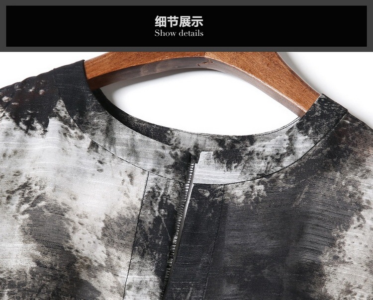 春夏新款 歐美復古 古典水墨印花拼接氣質薄外套