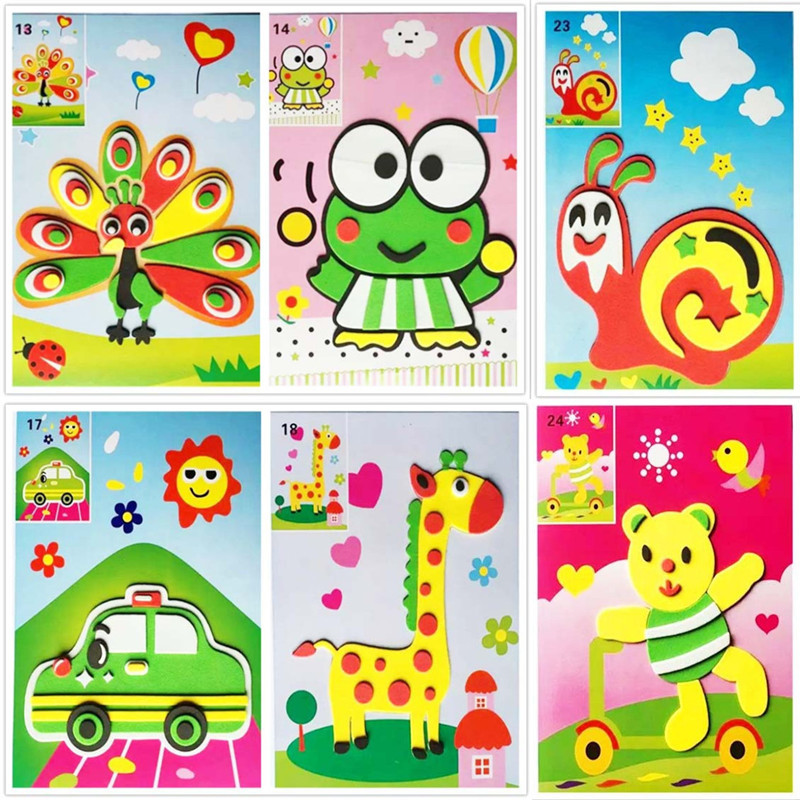 children 3D Three-dimensional collage 24 paragraph DIY Stickers Cartoon Layer upon layer jigsaw puzzle Early education EVA Stickers Manufactor wholesale