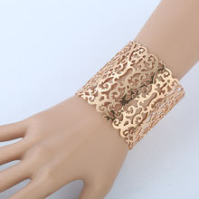 欧美时尚复古几何花纹镂空手镯 夸张大牌金属手镯 手环