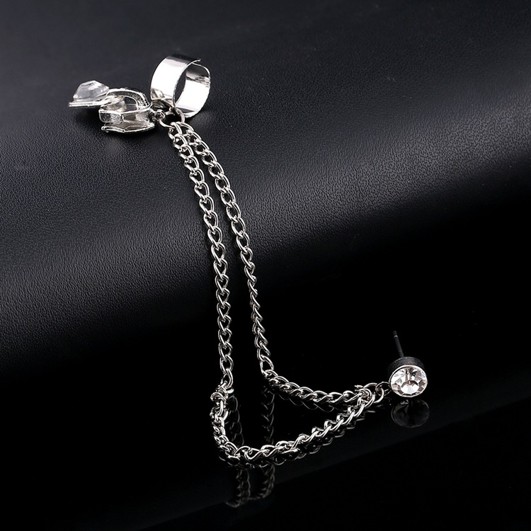 Exaggerated Zipper Tassel Diamond-studded Hypoallergenic Ear Clip display picture 6