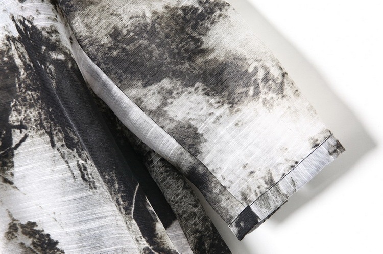 春夏新款 歐美復古 古典水墨印花拼接氣質薄外套