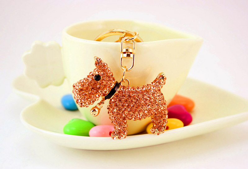 Creative Cute Diamond Bell Puppy  Zodiac Dog Key Chain display picture 7