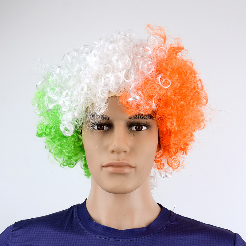 Fashion European and American short curly hair wholesale white orange green tricolor wig short curly hair cosplay wig super low price Fashion European and American short curly hair wholesale white orange green tricolor wig short curly hair cosplay wig super low price