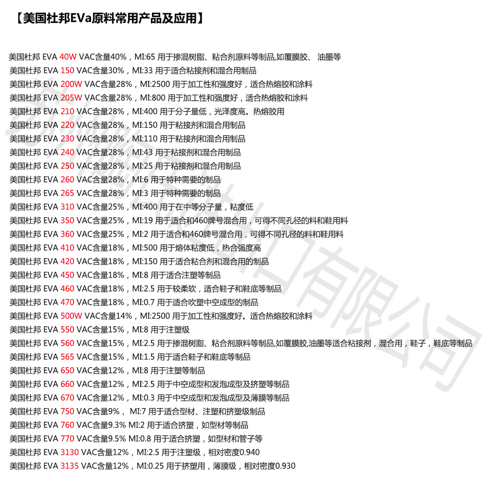eva美国杜邦产品及应用