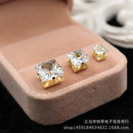 金色4抓方型锆石单钻韩国发饰DIY配件发夹材料手机美容花盘扣