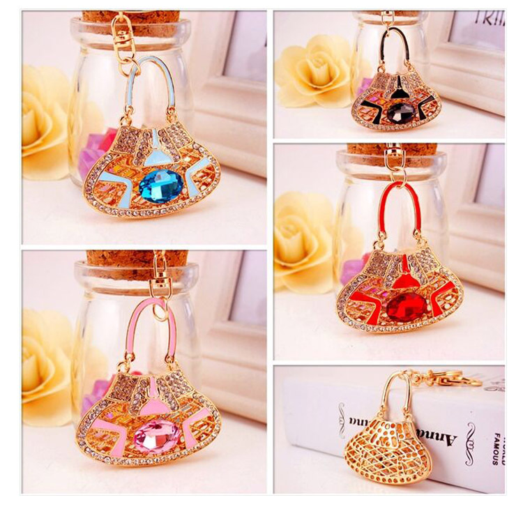 44g Weight Alloy, Metal Material Unisex Gender Pink, Red, Blue, Black Color Fashion Crystal Rhinestone New Satchel Bag  Key Chain 1