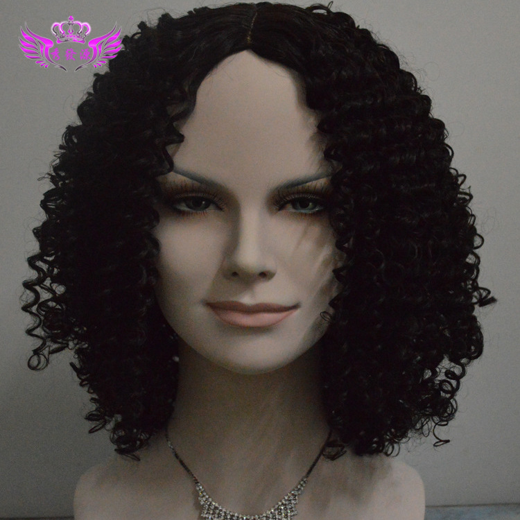 Foreign trade black wig women's long curly hair chemical fiber headgear high temperature silk wig wig set in Europe and America