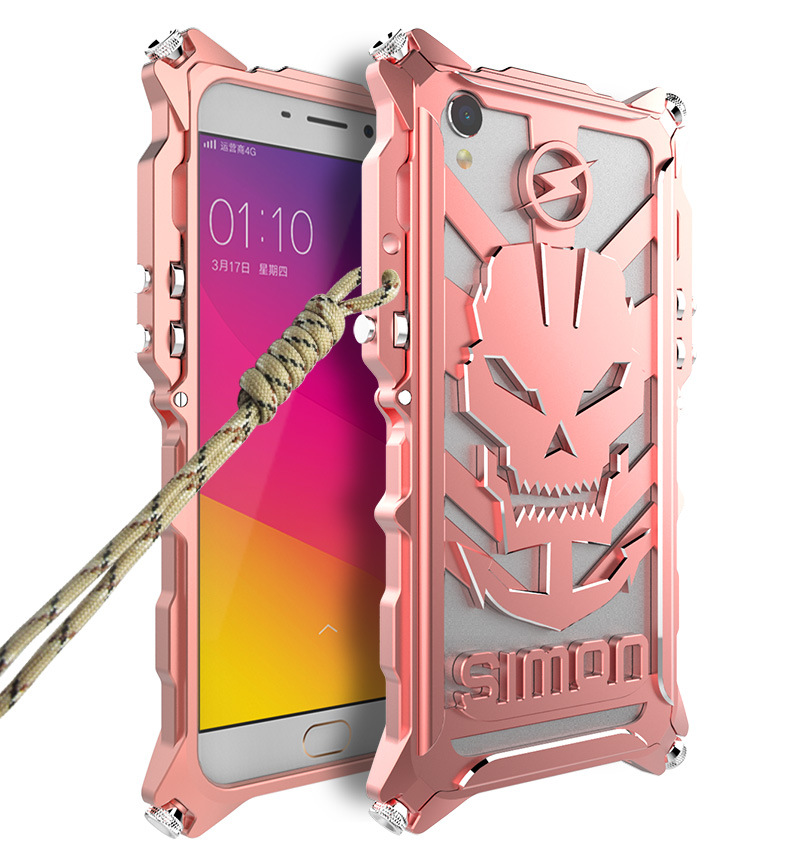 SIMON Mechanical Arm Skull Punk Premium Aluminum Metal Bumper Shockproof Case Cover for OPPO R9