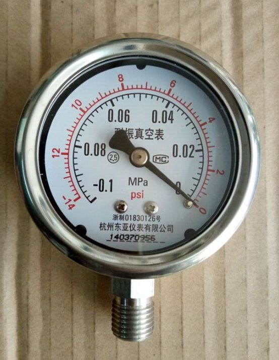 杭州东亚耐震全不锈钢真空表YN60BF -0.1-0MPA  304材质 表盘60MM