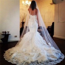 2016新娘婚纱头纱韩式新款蕾丝花边长头纱3米头纱结婚长款批发