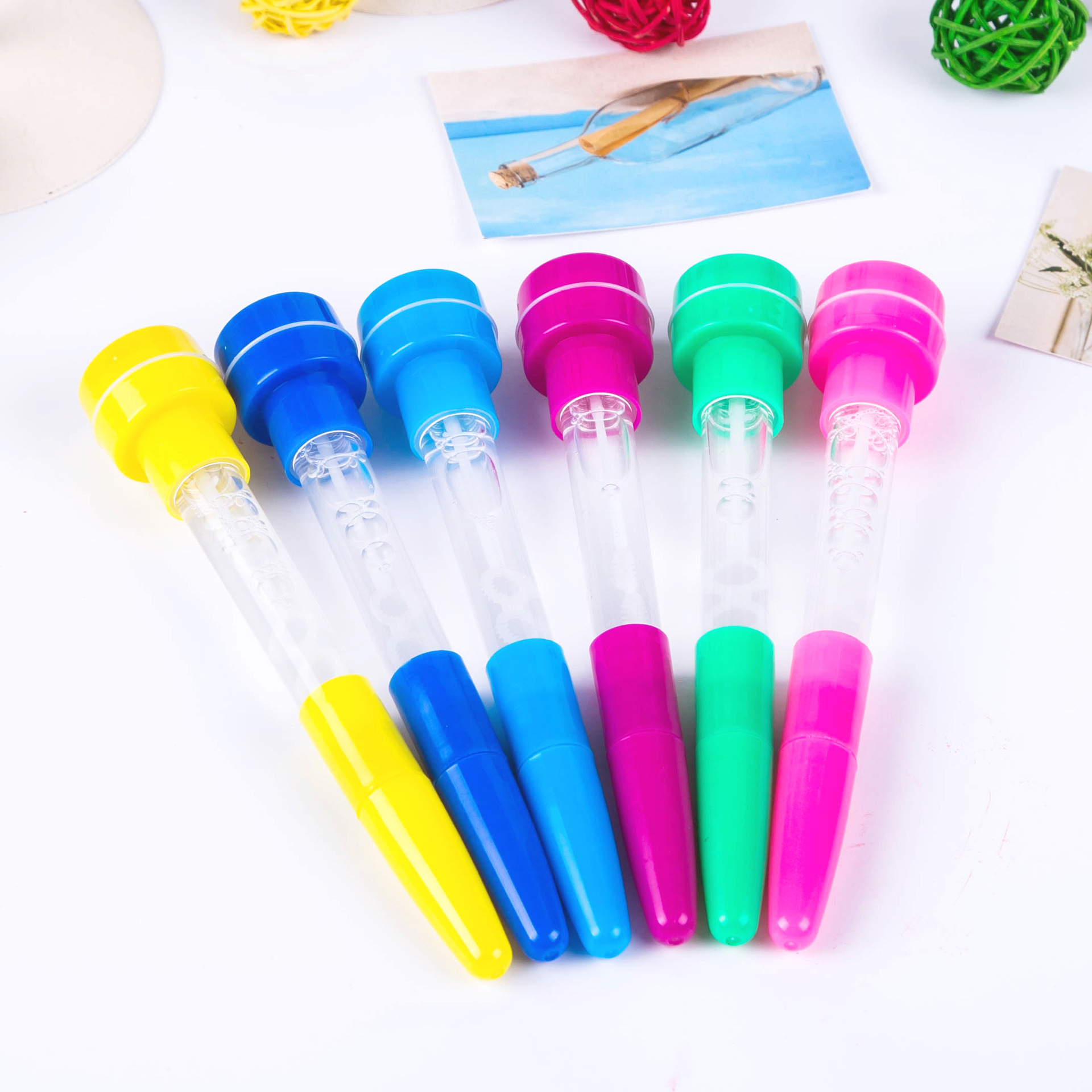 Fábrica al por mayor burbuja pluma sello creativo tambor plástico cilíndrico burbuja pluma sello papelería suministros