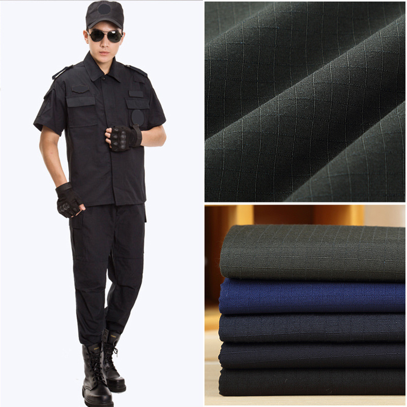 现货制服作训服 涤棉方格布制服面料   长车士林  三粒格工作服