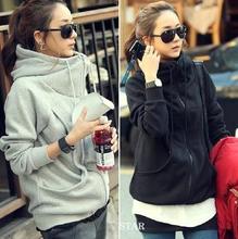 Thu đông 2018 mới dài đoạn văn nữ cỡ lớn phiên bản Hàn Quốc cộng với áo len nhung trùm đầu dây kéo áo len nữ Áo len nữ