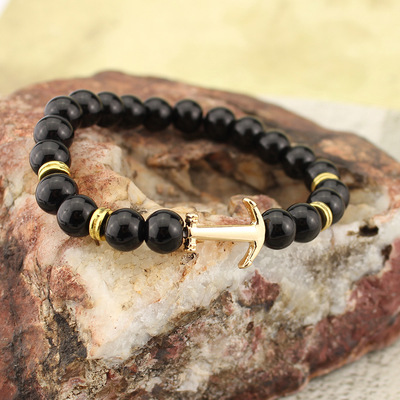 速賣通亞馬遜ebay熱賣飾品 天然瑪瑙火山岩船錨 手串佛珠手鏈批發