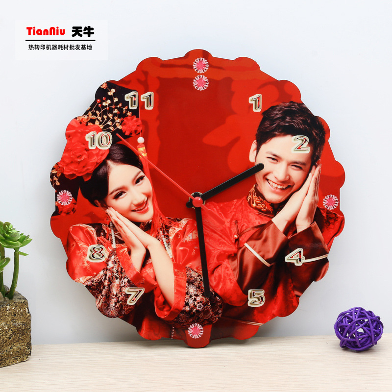 热转印木板时钟木质挂钟中式欧式静音摆件 圆形齿轮热转印钟表