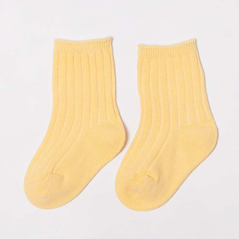 Calcetines para niños primavera y otoño aguja doble color sólido algodón peinado boca suelta calcetines para bebés niños y niñas calcetines de media pantorrilla calcetines para bebés