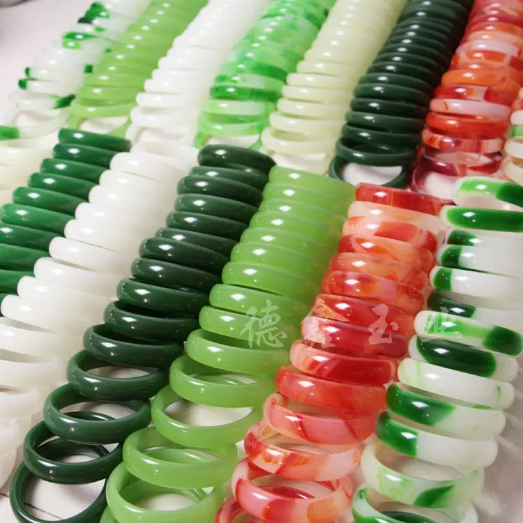 玻璃仿玉手镯十元玉器地摊白玉手镯加宽绿色玉石手镯抵债玉器岫玉