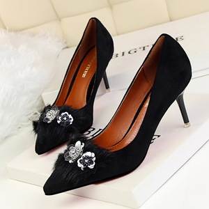 1025-2 han edition sexy show thin suede shoes high heel with shallow mouth tines diamond sequins rabbit maomao shoes