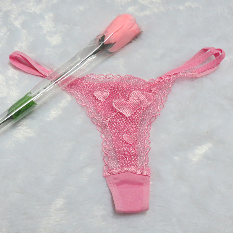 粉色玫瑰花内裤 玫瑰花T字裤 情趣三角裤 女士情趣内裤