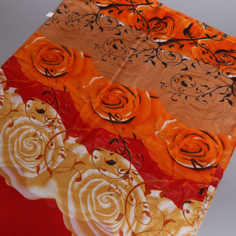 Summer Season Women'S Gender Women's Elegant Basic Lady Flower Chiffon Printing Silk Scarf