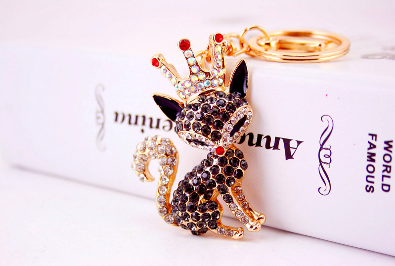 36g Weight Alloy, Metal Material Fox Pattern Unisex Gender Pink, Purple, Red, Blue, Black Color Korean Creative Cute Cartoon Crystal Crown Little Fox Keychain 7