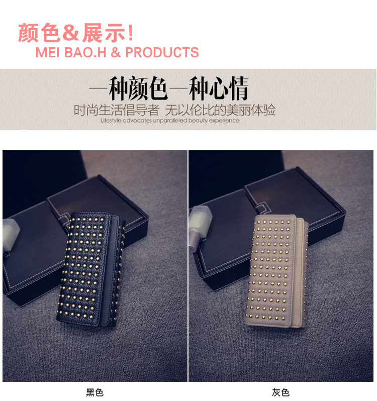 191g Weight Synthetic Leather Lining Material Flip Cover Closure Type Business Occasion Pu Leather Material Solid Color Pattern Women'S Gender Fashion Style Square Shape Grey, Black Color New Punk Style Fashion  Long Double Cover Wallet 12