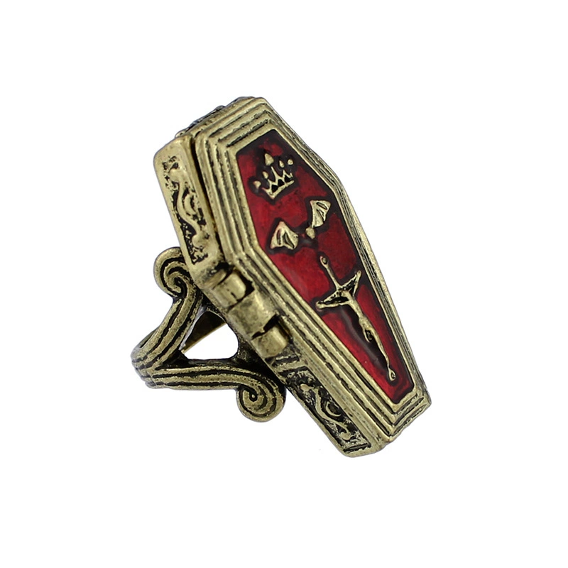 ПRetro ring unisex, European punk coffin design, bronze or antique-silver plating