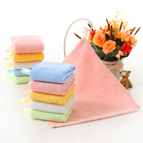 Hook bamboo fiber small square towel 30*30 baby face towel children's saliva towel kindergarten small towel wholesale