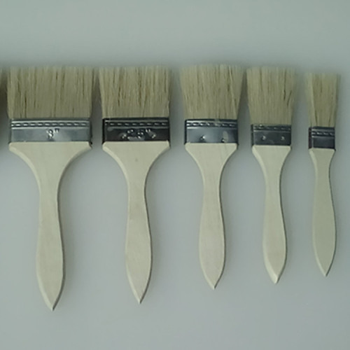 Factory direct sales white wood handle 1 inch 2 inch 3 inch 4 inch 5 inch 6 inch 8 inch paint brush bristle pig hair processing and customization