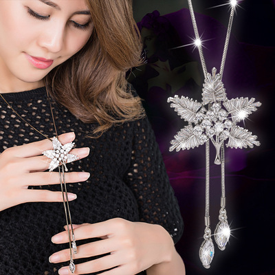 穗爵时尚毛衣链女锆石枫叶长款项链韩版百搭衣服配饰秋冬厂家直销|ru