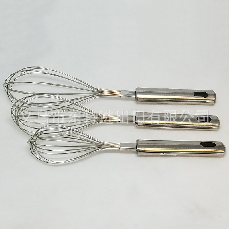 Factory direct sales of stainless steel nine-bead egg beater, steel-handled household baking supplies, manual egg beater detail image 3
