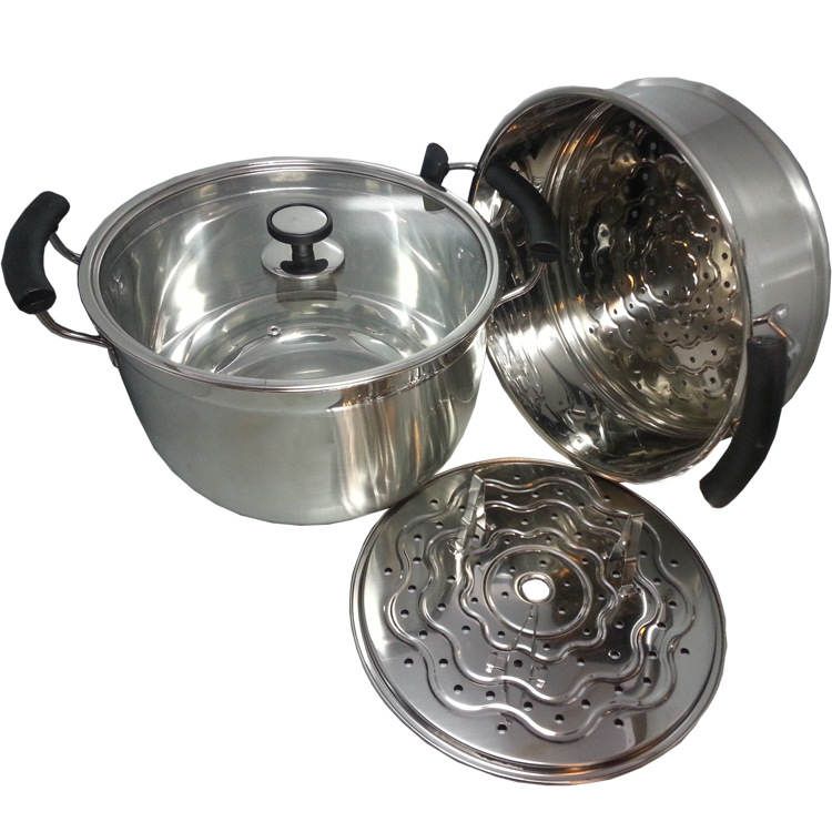 Manufacturer's stainless steel steamer with a double bottom, Korean-style two-layer steamer, steamer cage, household multi-functional export steamer detail image 11