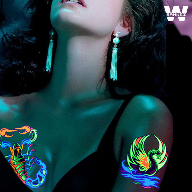 Búho animal de Halloween fluorescente flor brazo tatuaje pegatinas soporte creativo cuerpo color fluorescente brazo transferencia de agua pegatinas