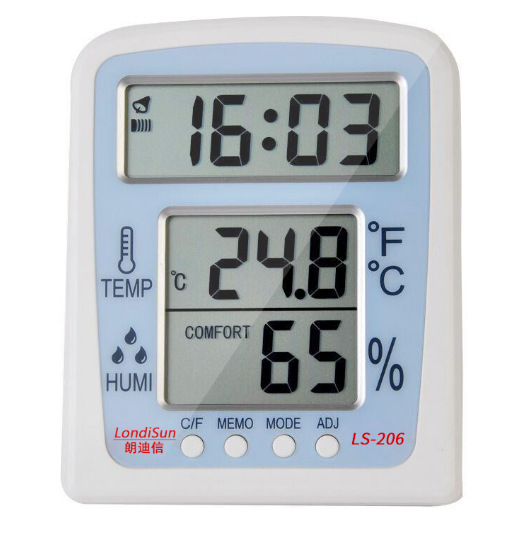 供应朗迪信LS206数字电子温湿度计 带时间电子温湿计