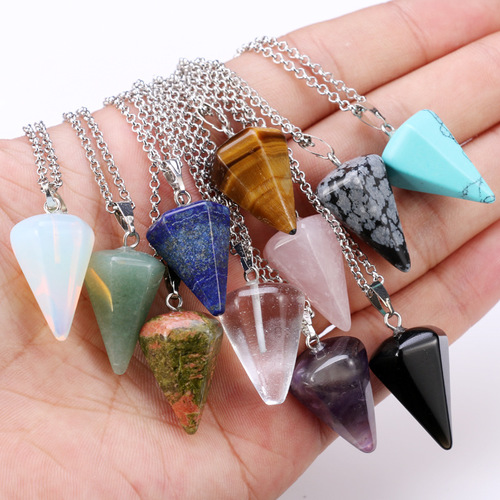 Fashionable and simple cross-border jewelry Hexagonal column crystal agate pendant necklace Tapered pendulum crystal necklace wholesale