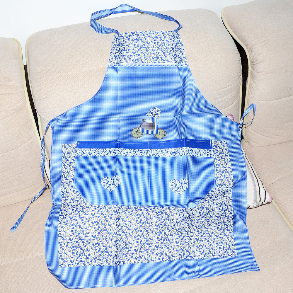 厂家促销 韩版时尚可爱双口袋碎花格子护衣罩衣家务厨房防污围裙