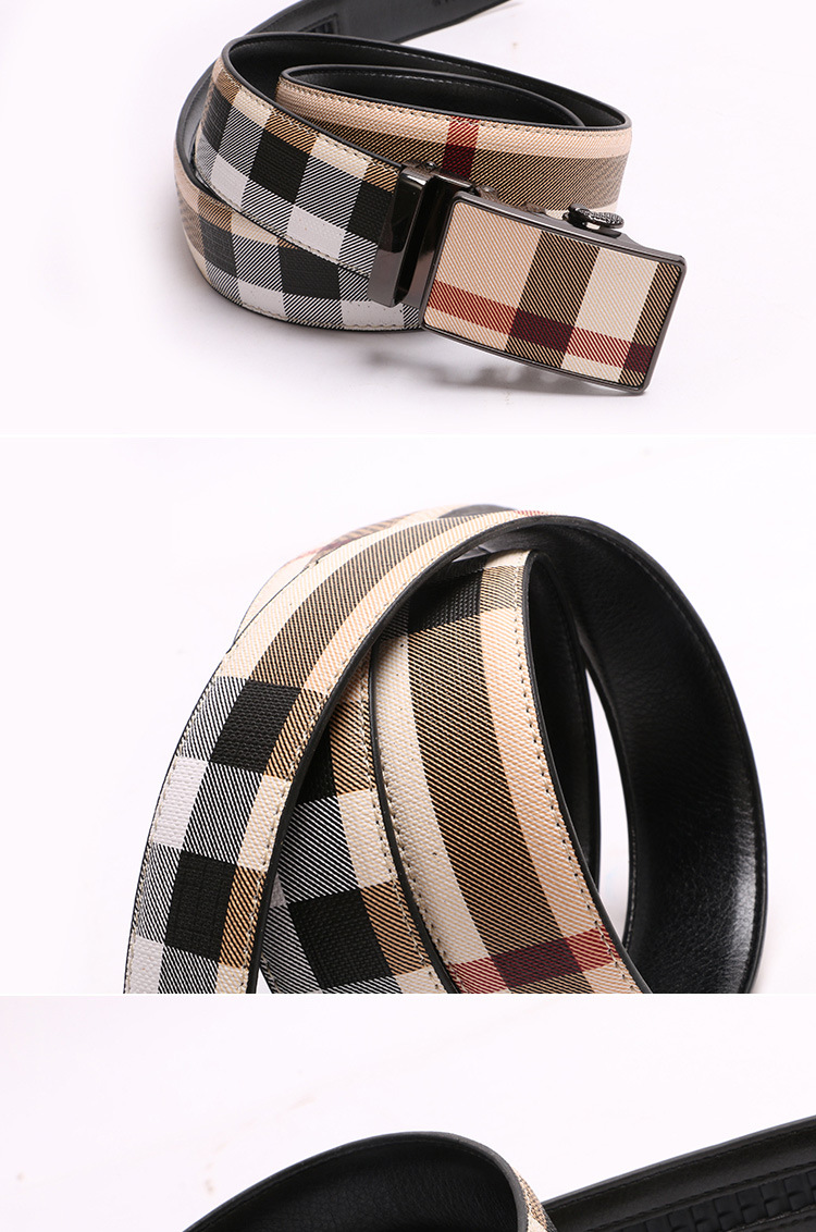 ChoiHoo British Men's Single-sided Cowhide Automatic Buckle Fashion Business Casual Checkered Trouser Belt_voghion.com