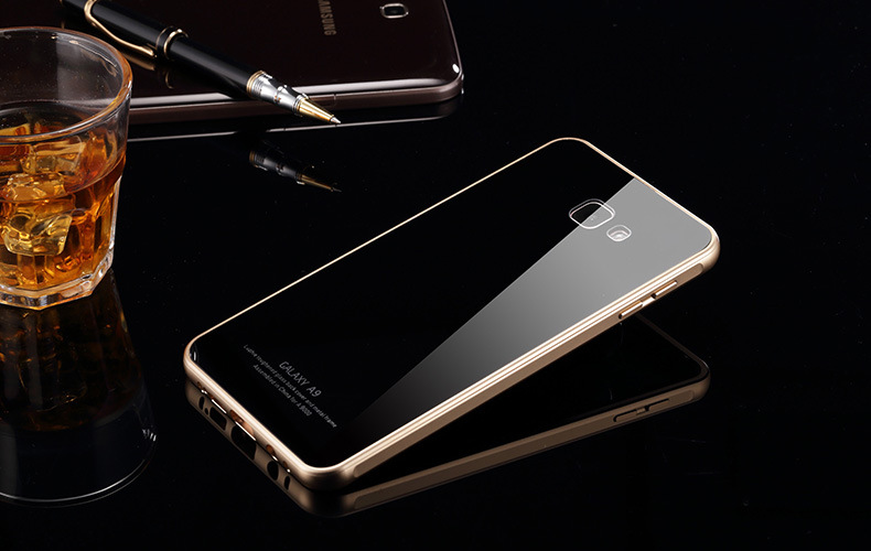 Luphie Aircraft Aluminum Metal Frame 9H Tempered Glass Back Cover Case for Samsung Galaxy A9 A9100 A9000