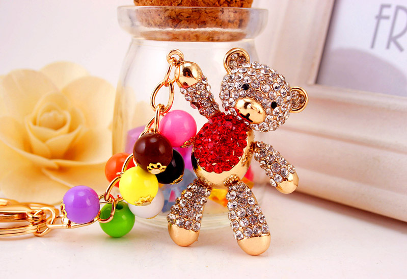 49g Weight Travel Occasion Alloy, Metal Material Doll Pattern Unisex Gender Pink, Purple, Red, Blue, Peach Color Korean  Creative Cute Diamond Cartoon Bear Car Keychain 17