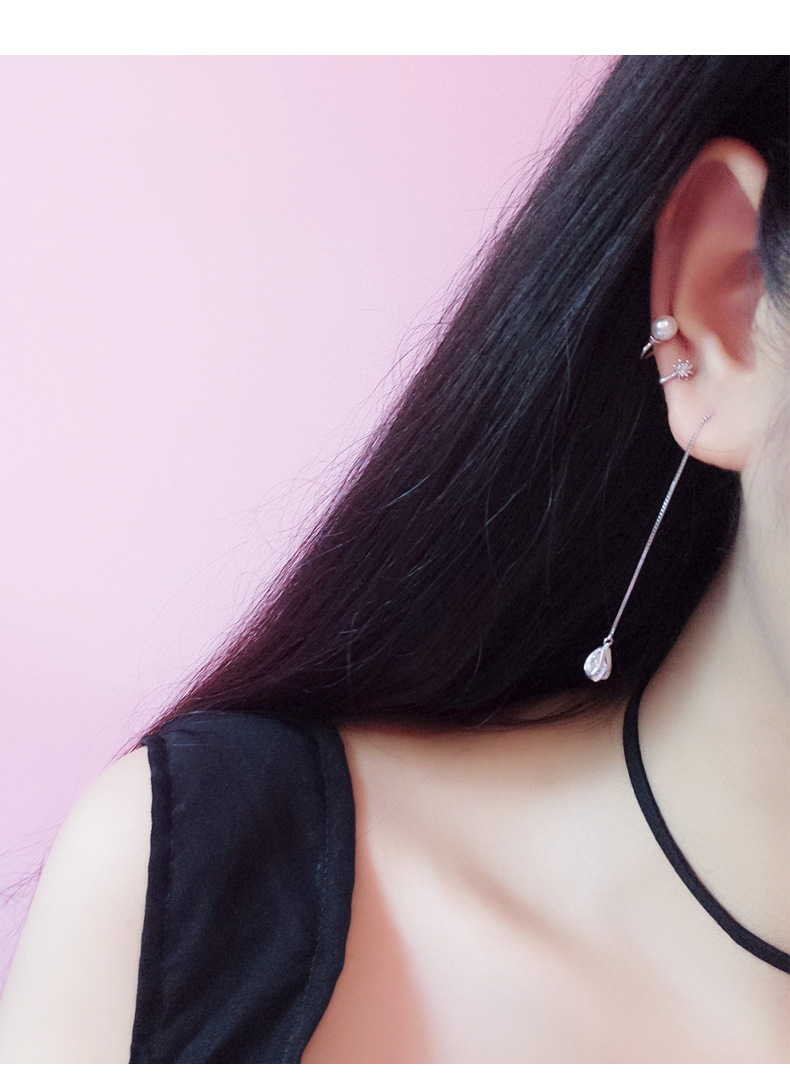 Pendientes de plata esterlina s925 estilo coreano moda gota de agua ZIRCON oído líneas pendientes de las mujeres