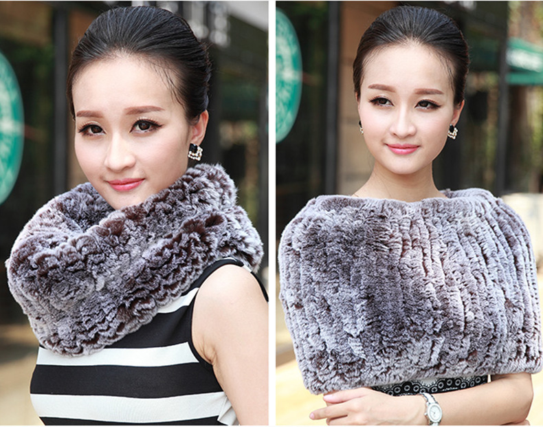 跨境货源獭兔毛围巾套肩冬季女士新款皮草编织披肩脖套两用