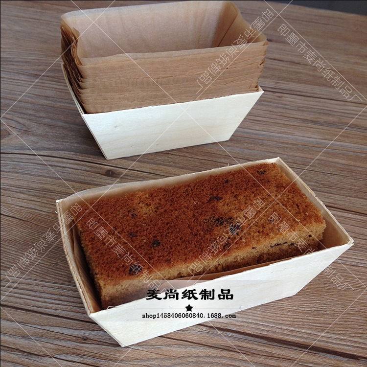 Calidad Alimentaria alta temperatura resistente molde de madera rectangular molde de pastel de madera grande para hornear papel taza pastel bandeja de madera