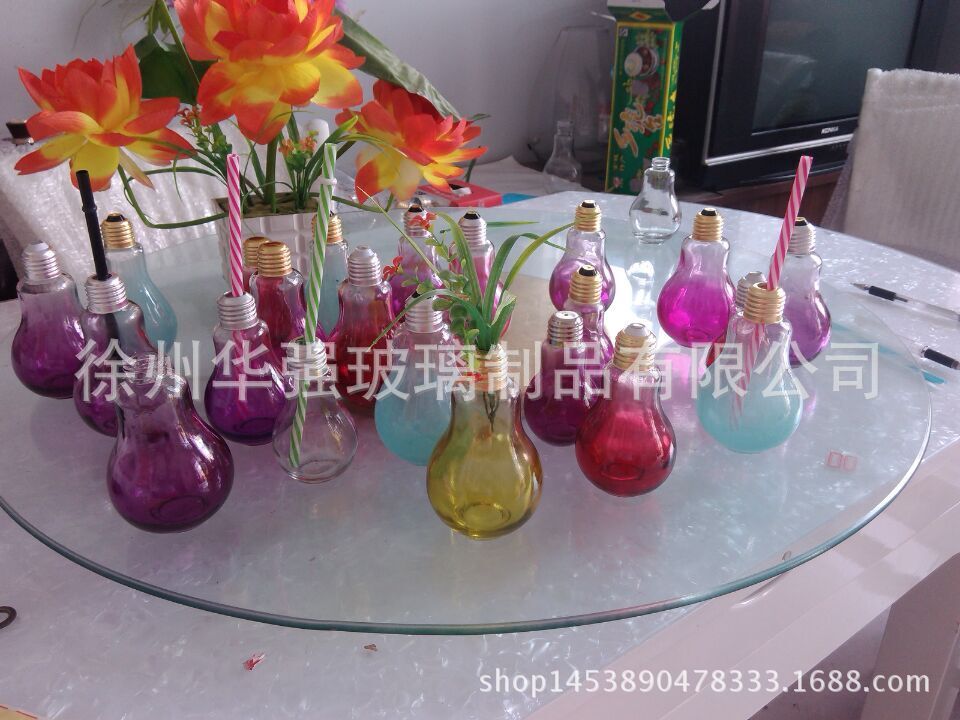 灯泡饮料瓶 50ml奶茶瓶 灯泡玻璃瓶创意酸奶杯 果汁奶茶店