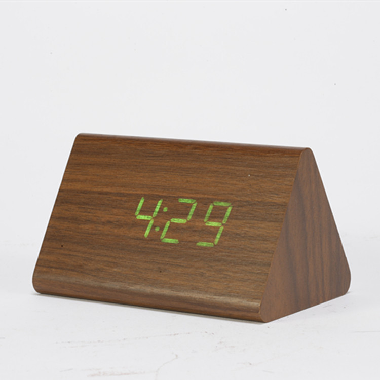 Home Furnishing decorate originality Triangle LED Lazy man wood alarm clock USB Voice control Digital Clock Bedside clock