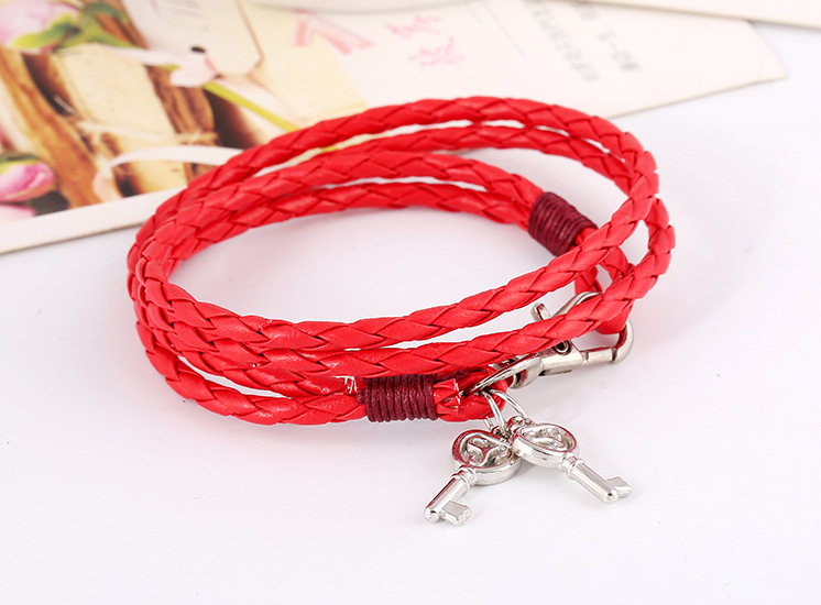 Fashion New Hand-woven Ethnic Style Leather Bracelet Retro Alloy Key Bracelet Bangle display picture 2